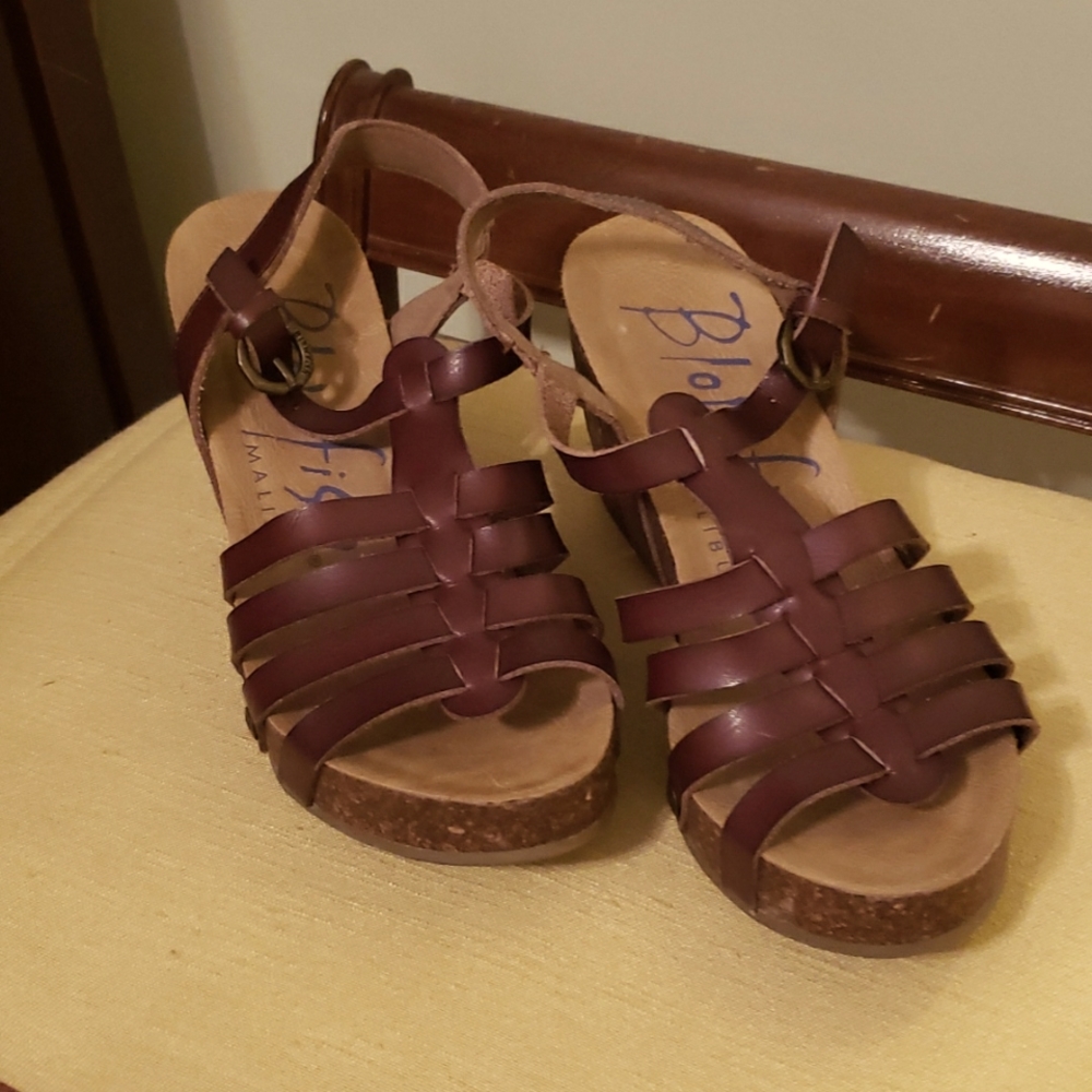 Blowfish Strappy Brown Leather Wedges, Size 8.5 - Picture 2 of 2